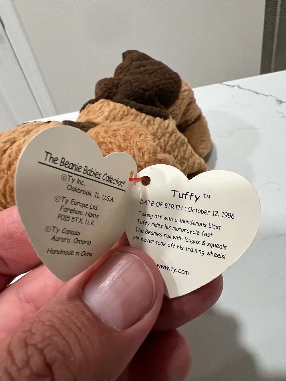Ty  Tuffy Brown Plush Puppy with Red Heart Tag